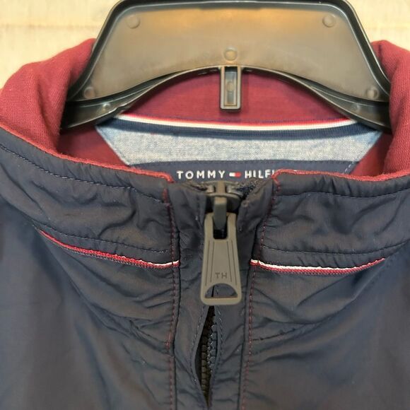 Tommy Hilfiger Burgundy Navy Colorblock Lightweight Varsity Bomber Jacket L - Picture 6 of 11
